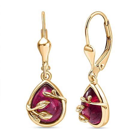 D'Joy Cabo Delgado Ruby Earring with Lever Back in Yellow Gold Plated Sterling Silver 5.09 Ct.