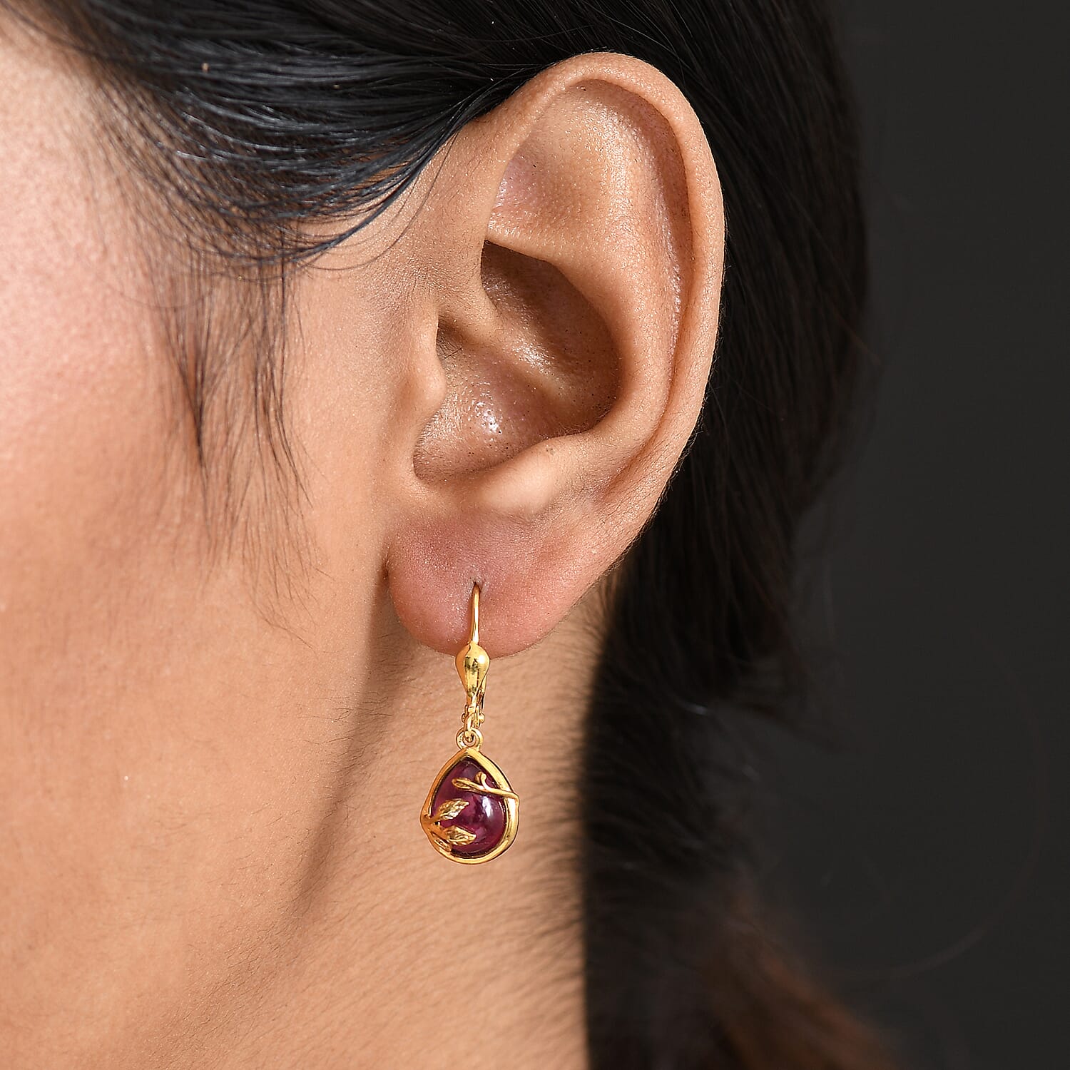 D'Joy Cabo Delgado Ruby Earring with Lever Back in Yellow Gold Plated Sterling Silver 5.09 Ct.