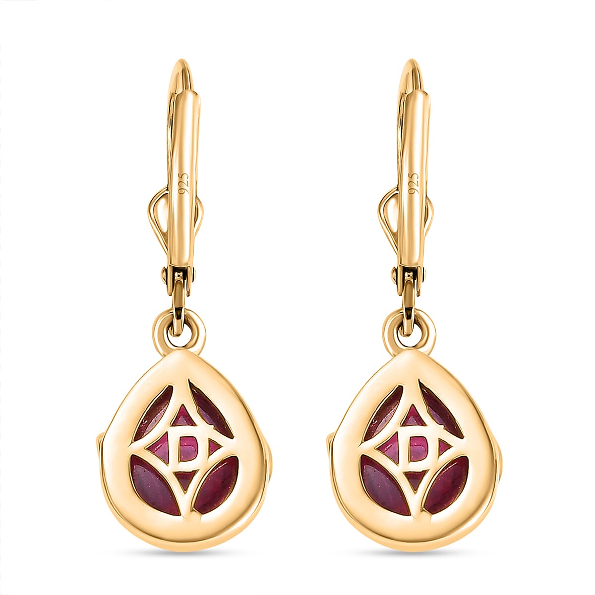 D'Joy Cabo Delgado Ruby Earring with Lever Back in Yellow Gold Plated Sterling Silver 5.09 Ct.