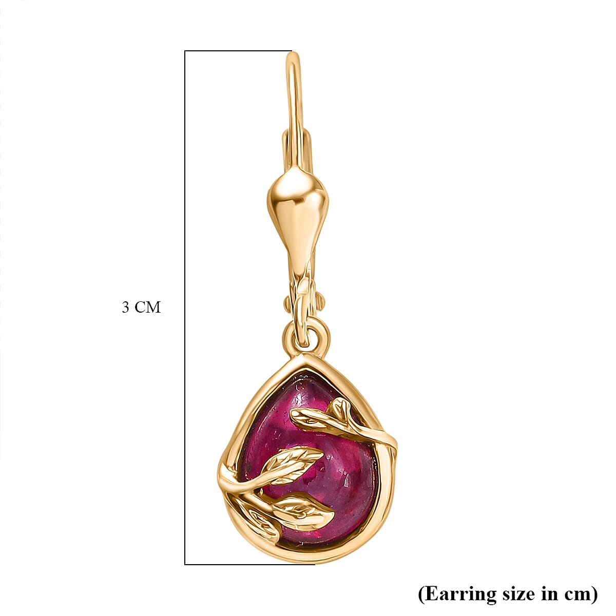 D'Joy Cabo Delgado Ruby Earring with Lever Back in Yellow Gold Plated Sterling Silver 5.09 Ct.