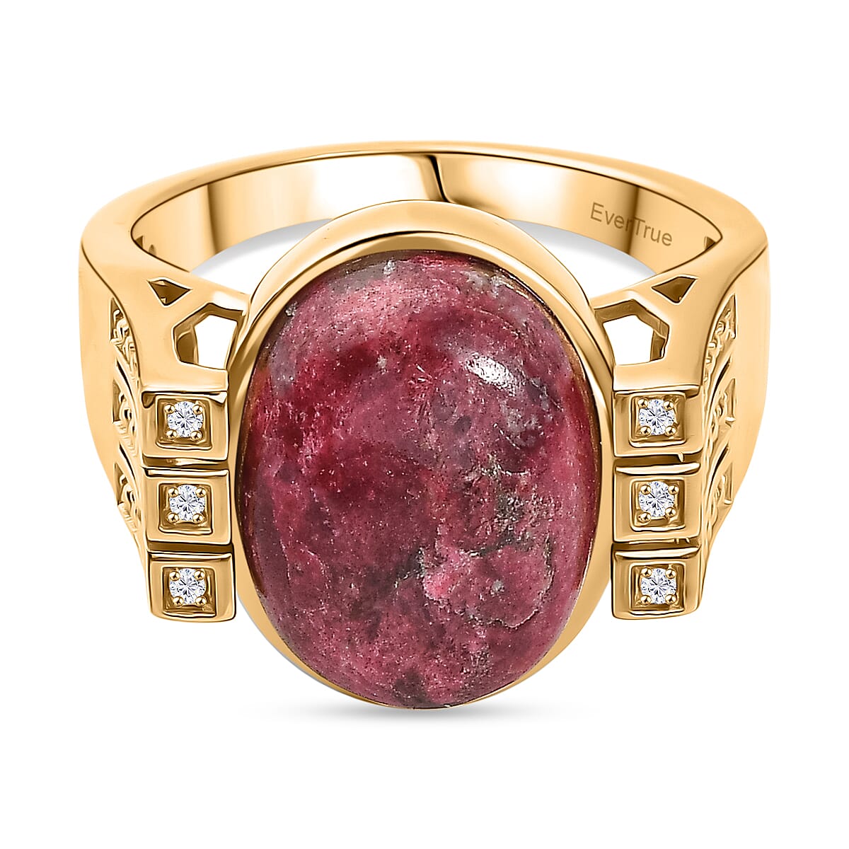 EverTrue Thulite & White Cubic Zirconia Ring in Yellow Gold Tone 12.45 Ct.