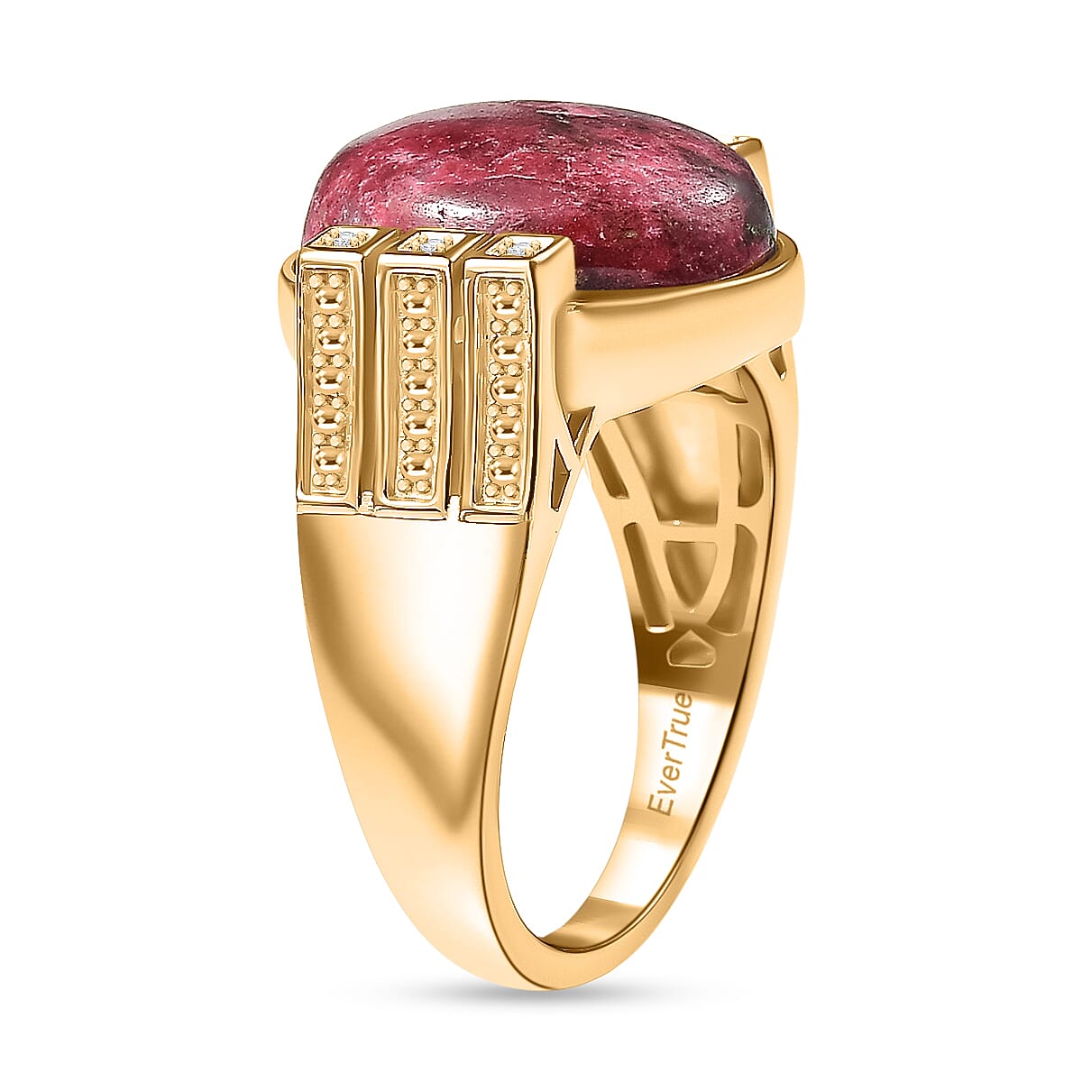 EverTrue Thulite & White Cubic Zirconia Ring in Yellow Gold Tone 12.45 Ct.