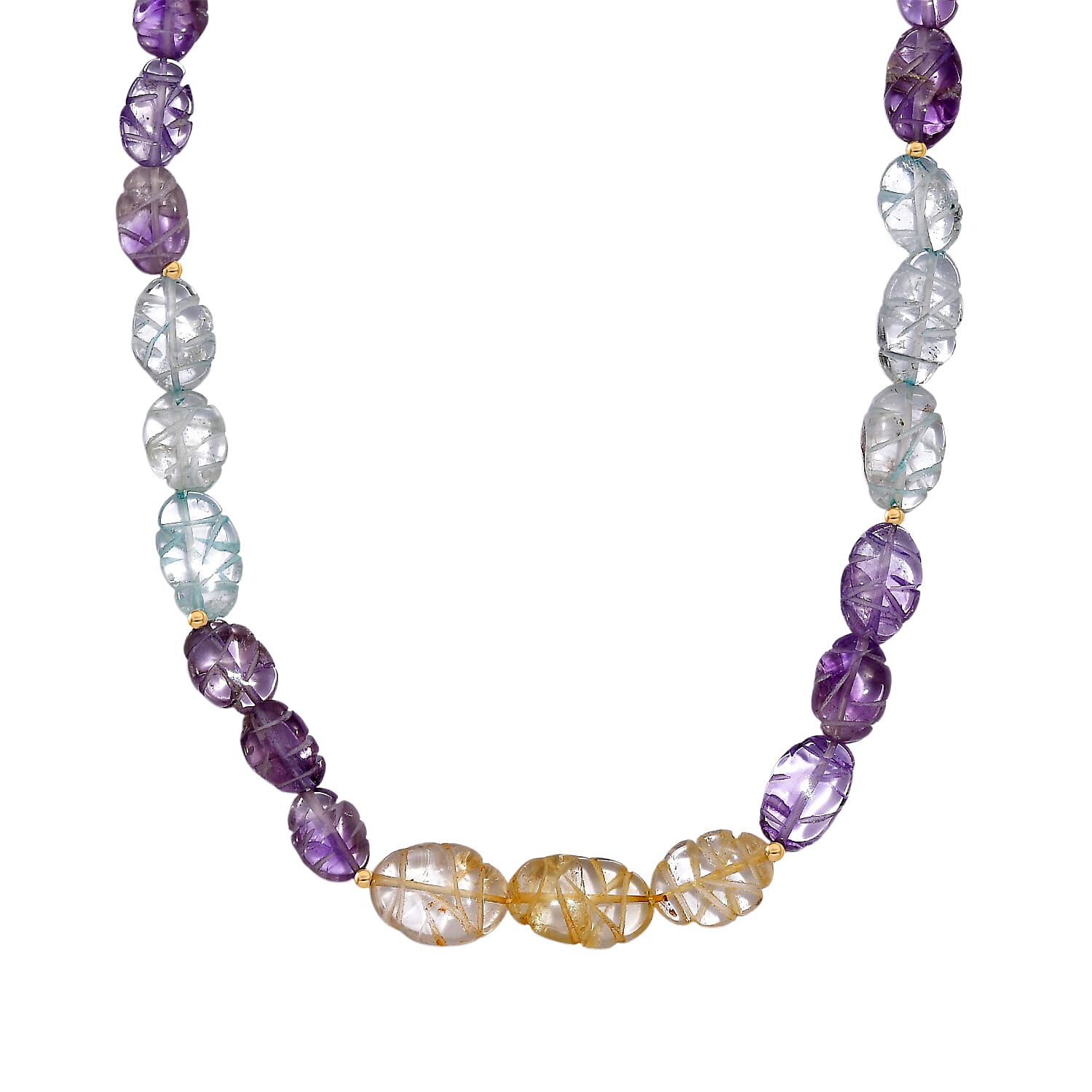 D'Joy Aquamarine, Citrine & African Amethyst Necklace (Size 18) in 18K Vermeil Yellow Gold Plated Sterling Silver 115.00 Ct.