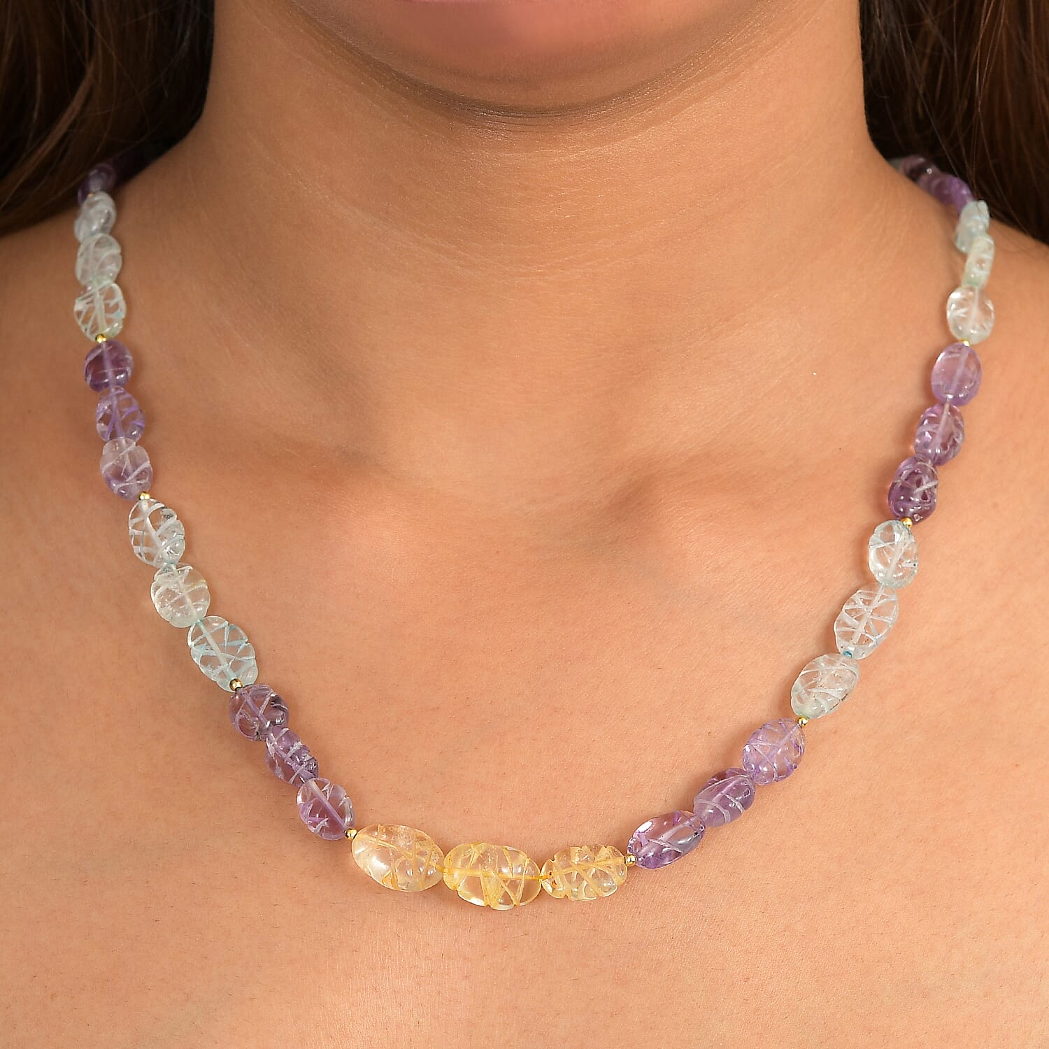 D'Joy Aquamarine, Citrine & African Amethyst Necklace (Size 18) in 18K Vermeil Yellow Gold Plated Sterling Silver 115.00 Ct.