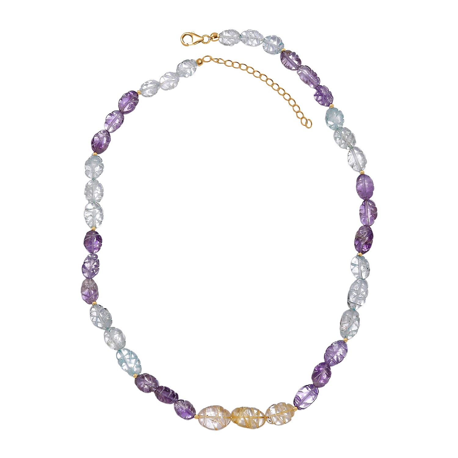 D'Joy Aquamarine, Citrine & African Amethyst Necklace (Size 18) in 18K Vermeil Yellow Gold Plated Sterling Silver 115.00 Ct.