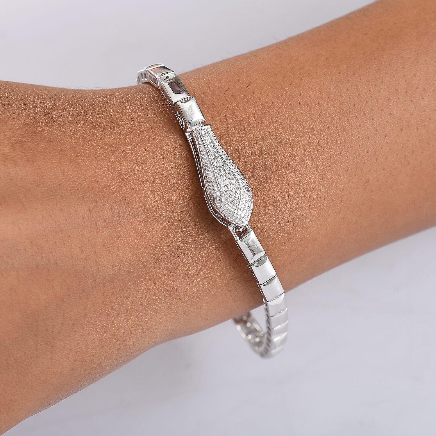 Luxuriant Lab Grown Diamond (SI-GH) Tennis Bracelet (Size 7.5) in Rhodium Overlay Sterling Silver, Silver Wt. 14.26 Gms.