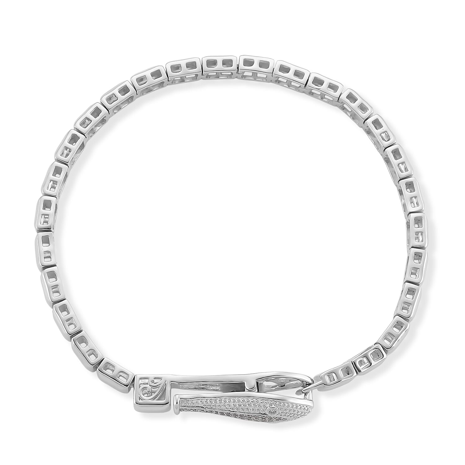 Luxuriant Lab Grown Diamond (SI-GH) Tennis Bracelet (Size 7.5) in Rhodium Overlay Sterling Silver, Silver Wt. 14.26 Gms.