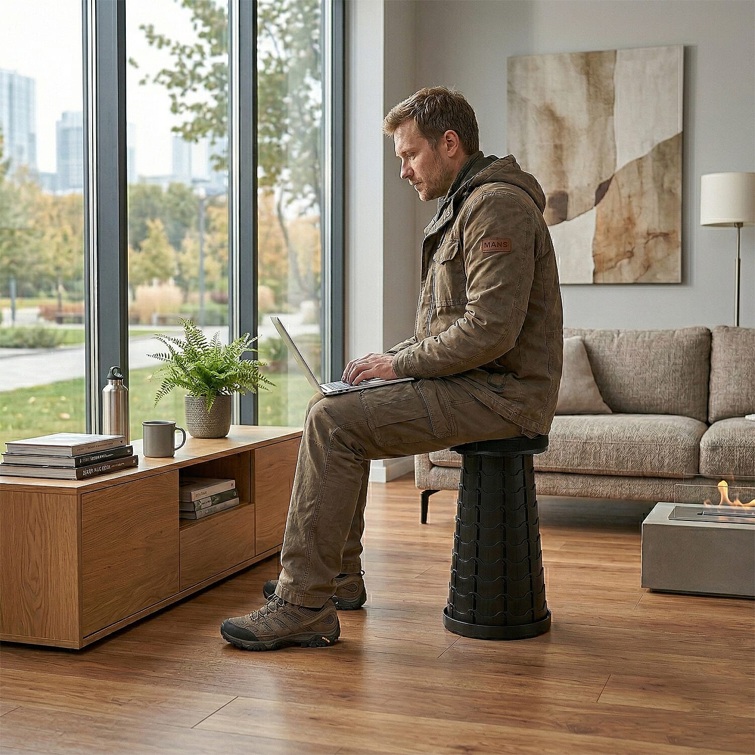 Portable Folding & Retractable Telescopic Stool (44cm Adjustable) - Black