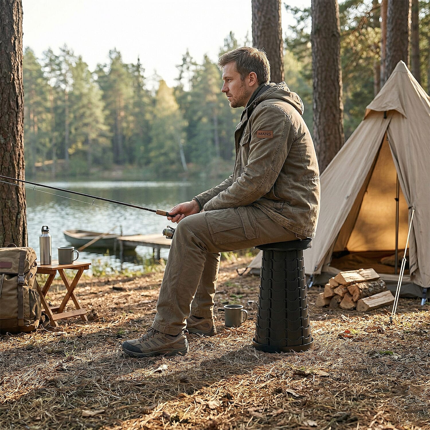 Portable Folding & Retractable Telescopic Stool (44cm Adjustable) - Black