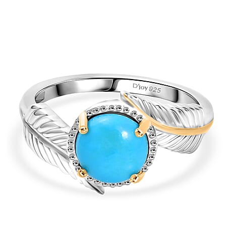 D'Joy Sleeping Beauty Turquoise Solitaire Ring in Yellow Gold Plated & Platinum Overlay Sterling Silver 1.22 Ct.