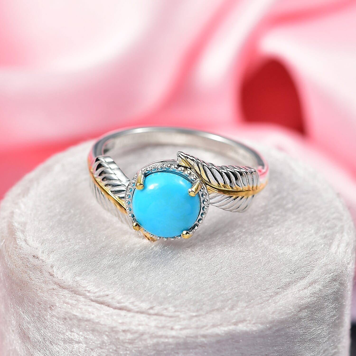 D'Joy Sleeping Beauty Turquoise Solitaire Ring in Yellow Gold Plated & Platinum Overlay Sterling Silver 1.22 Ct.