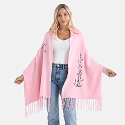 - Maisi Embroidered Tassel Batwing Sleeve Relaxed Drape Cape (One Size) - Pink