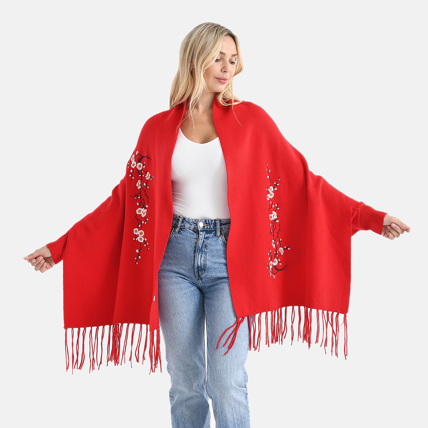 Maisi-Acrylic-Patterned-Poncho-Size-One-Size-Red-Pink