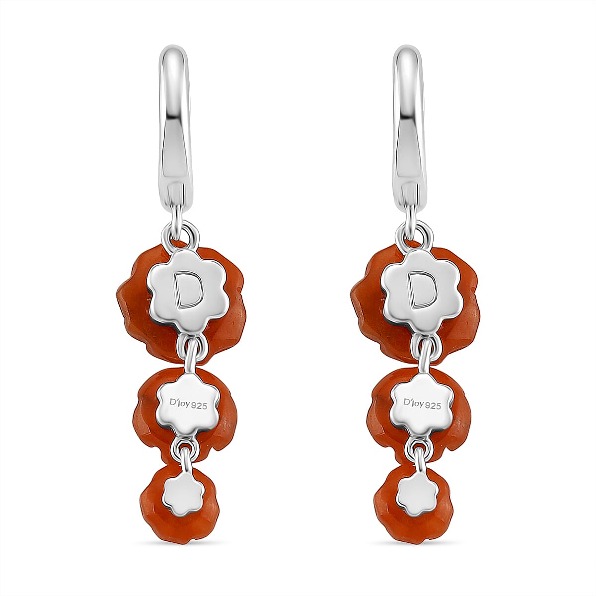 D'Joy Enhanced Red Jade & White Zircon Earring with Hoop in Rhodium Overlay Sterling Silver 8.25 Ct.