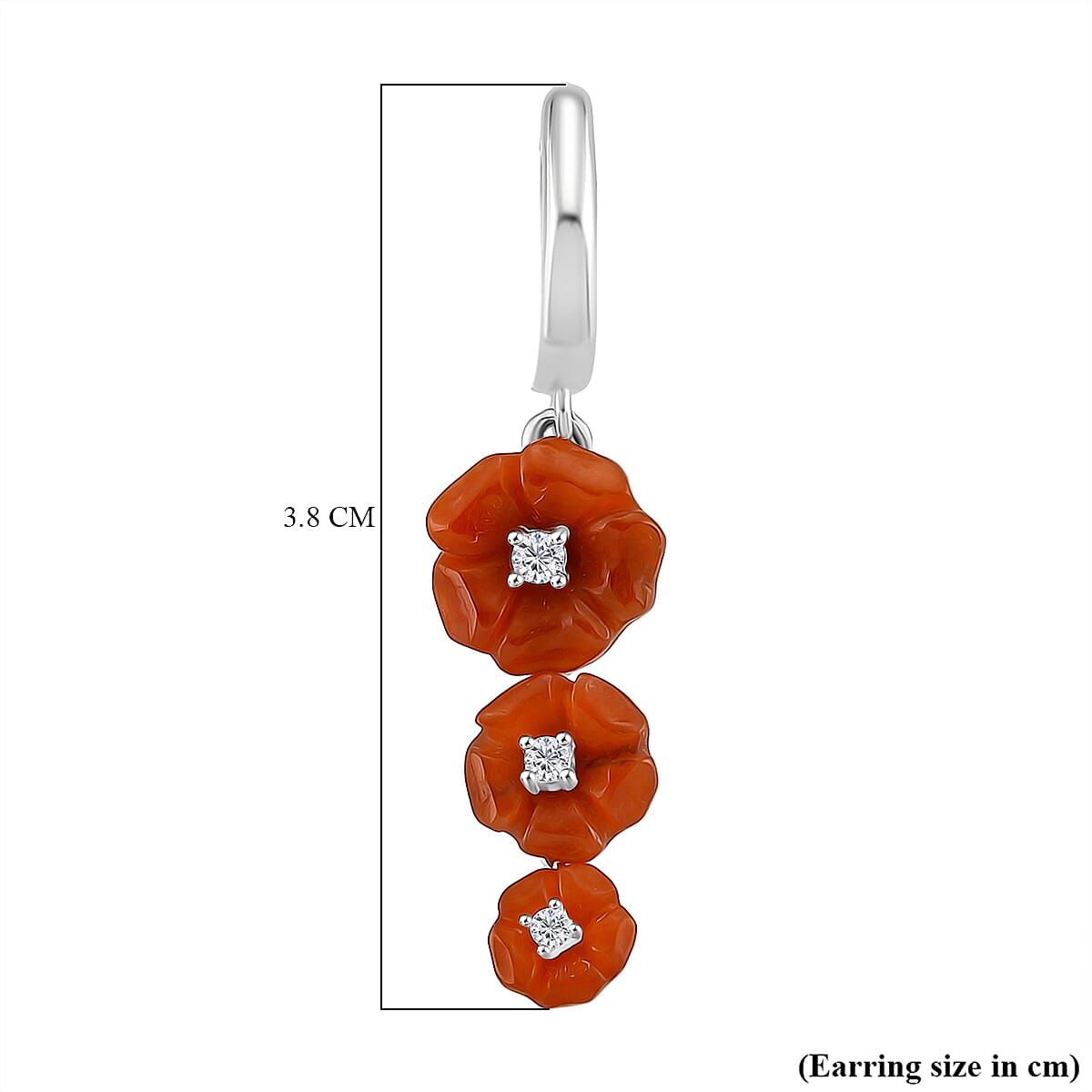D'Joy Enhanced Red Jade & White Zircon Earring with Hoop in Rhodium Overlay Sterling Silver 8.25 Ct.