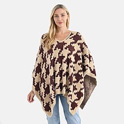 - Maisi Zebra Stripe Knitted Poncho (One Size) - White - Black