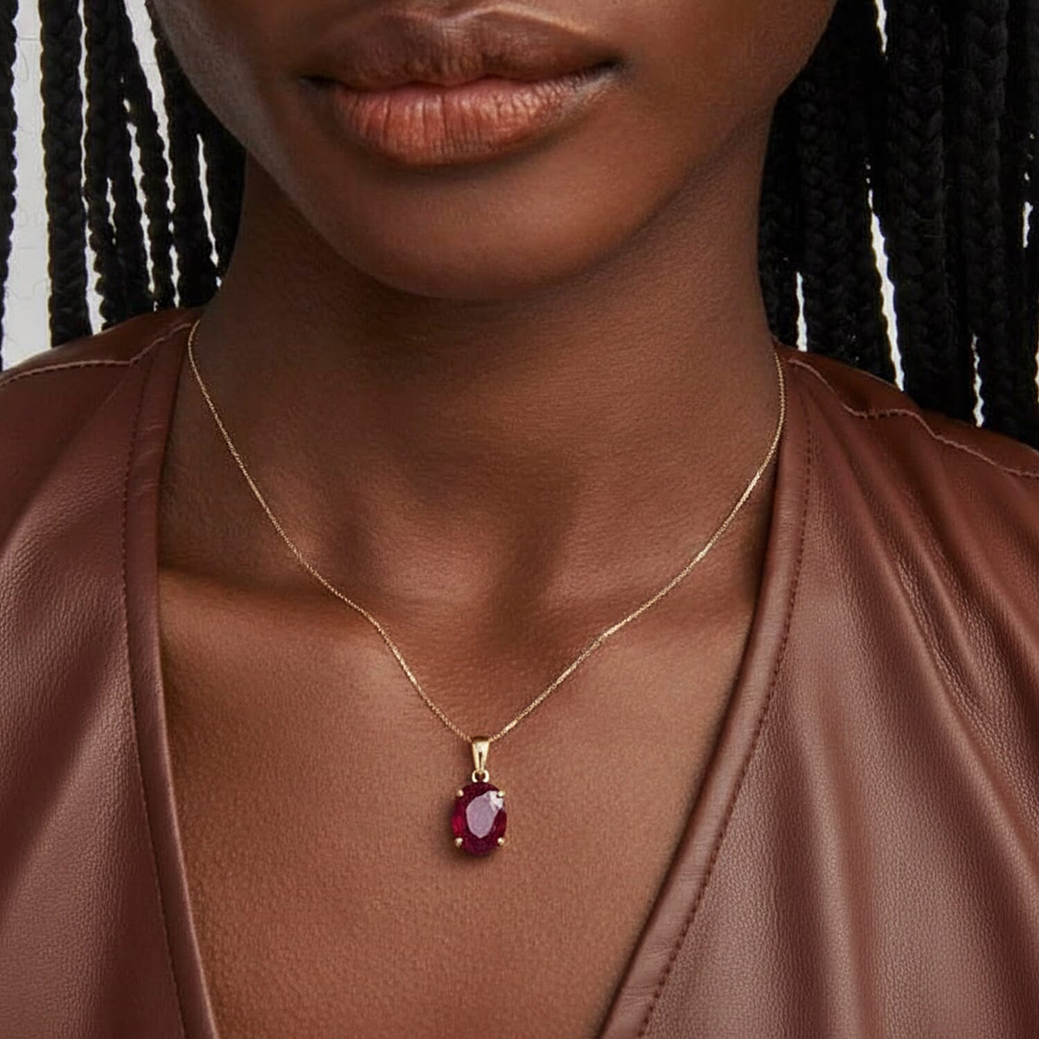 9K Yellow Gold Oval Cut AA African Ruby Pendant 1.25 Ct.