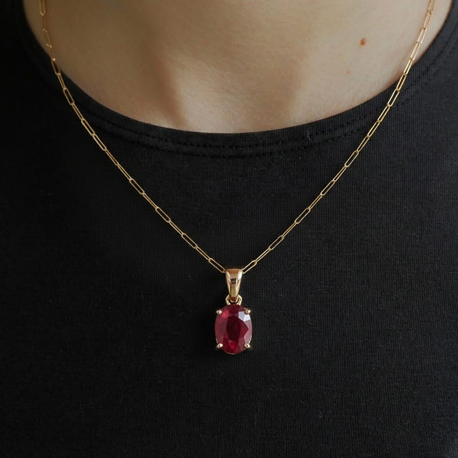9K Yellow Gold Oval Cut AA African Ruby Pendant 1.25 Ct.