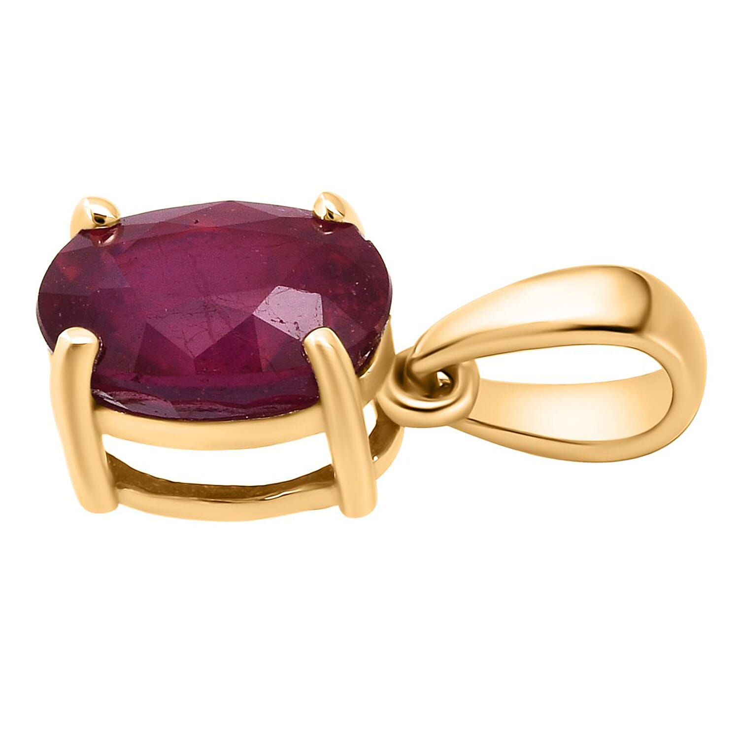 9K Yellow Gold Oval Cut AA African Ruby Pendant 1.25 Ct.