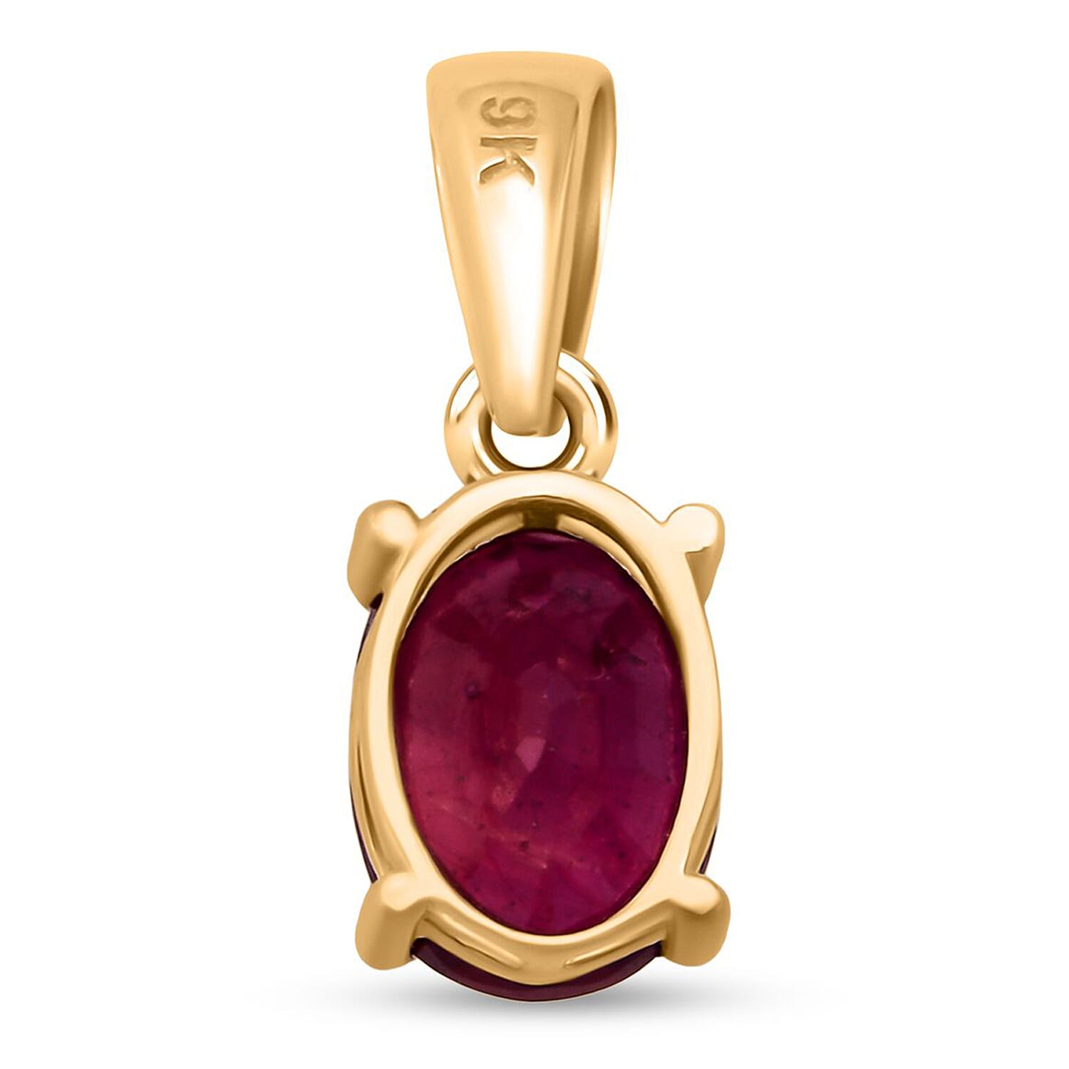 9K Yellow Gold Oval Cut AA African Ruby Pendant 1.25 Ct.