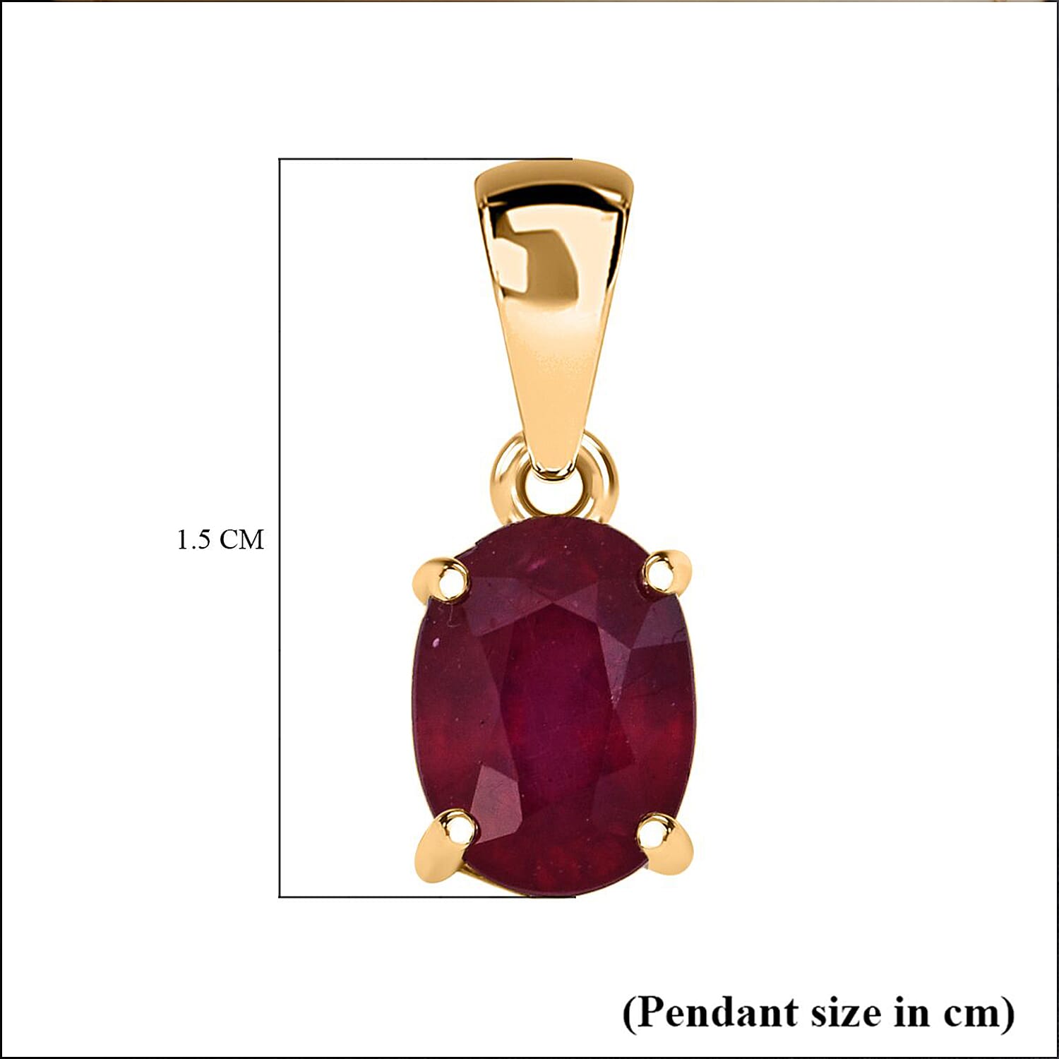 9K Yellow Gold Oval Cut AA African Ruby Pendant 1.25 Ct.
