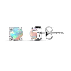 D'Joy Ethiopian Opal Earring with Push Back in Rhodium Overlay Sterling Silver