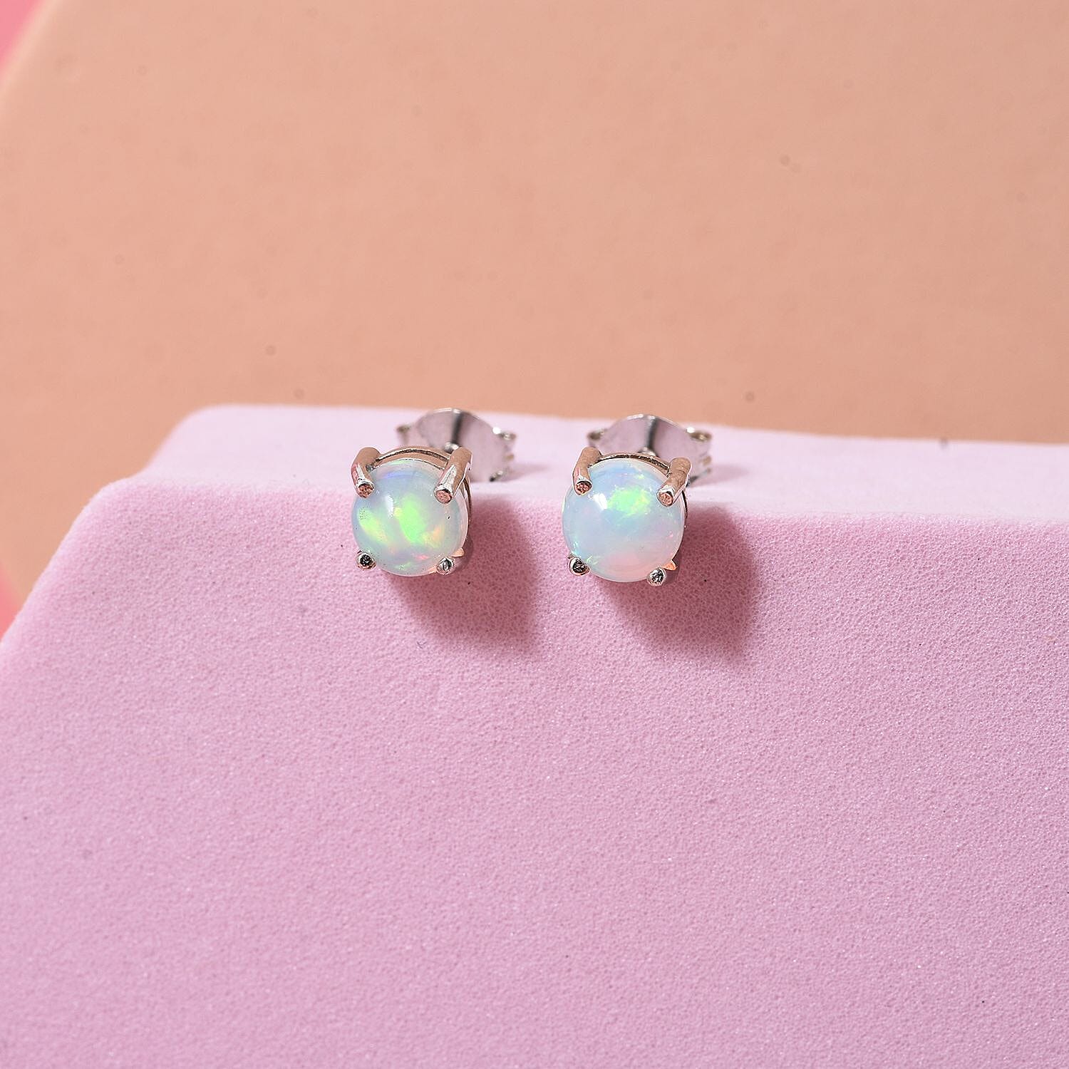 D'Joy Ethiopian Opal Earring with Push Back in Rhodium Overlay Sterling Silver