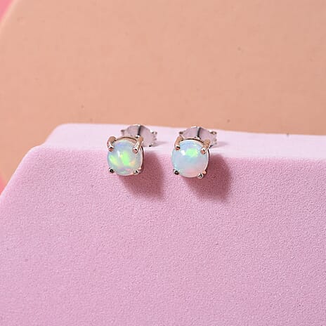 D'Joy Ethiopian Opal Earring with Push Back in Rhodium Overlay Sterling Silver