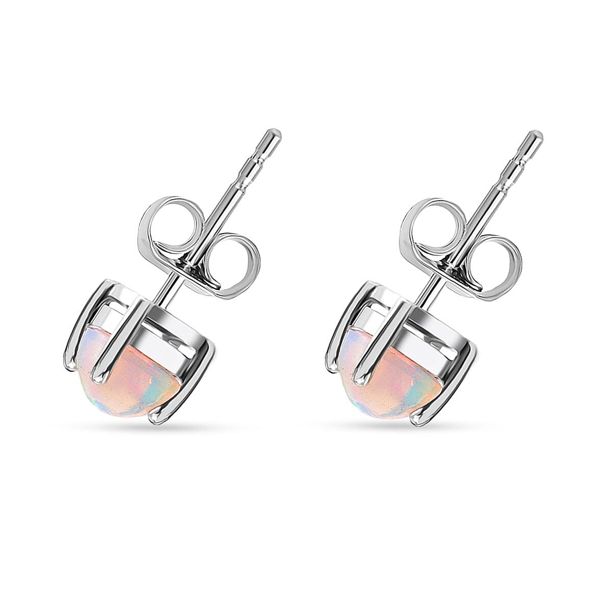 D'Joy Ethiopian Opal Earring with Push Back in Rhodium Overlay Sterling Silver