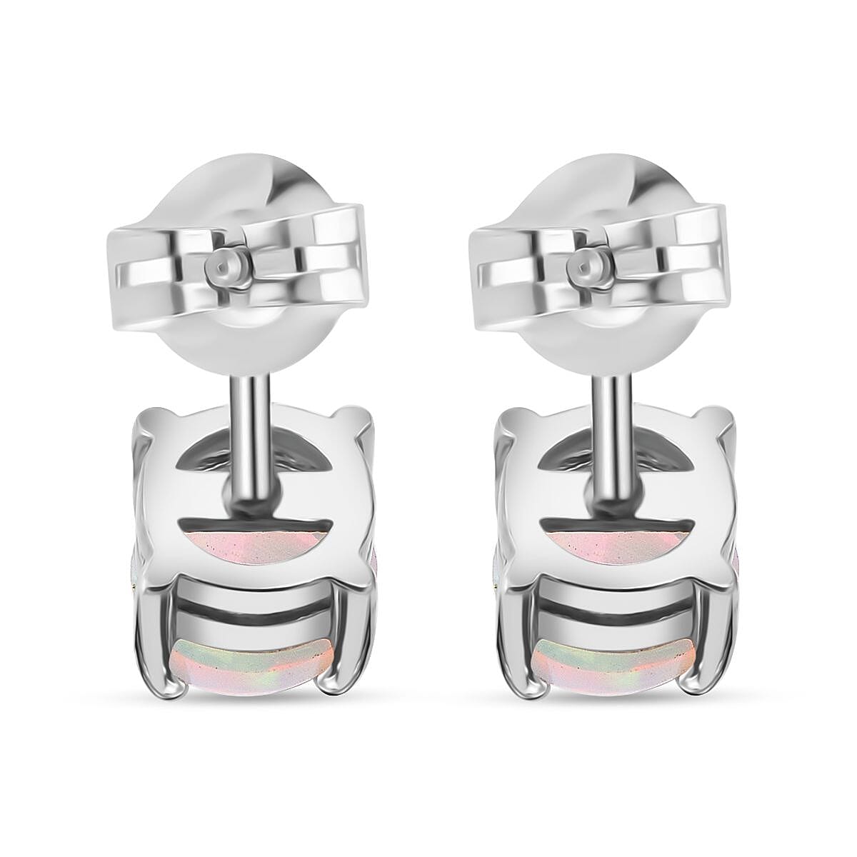 D'Joy Ethiopian Opal Earring with Push Back in Rhodium Overlay Sterling Silver