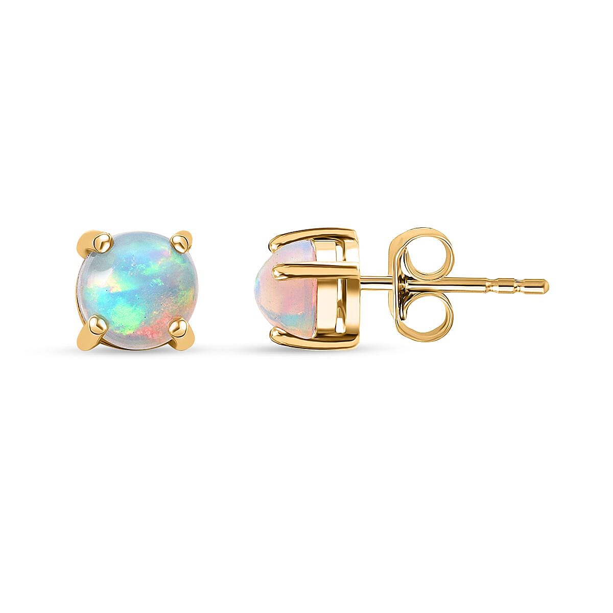 D'Joy Ethiopian Opal Earring with Push Back in Yellow Gold Plated Sterling Silver