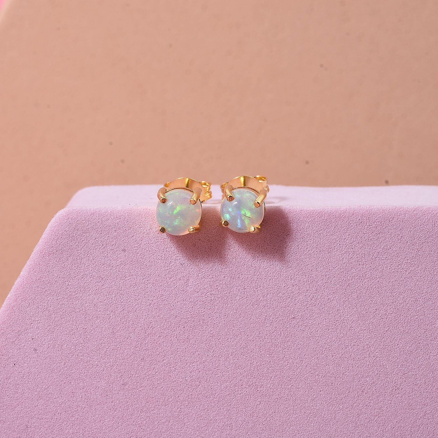 D'Joy Ethiopian Opal Earring with Push Back in Yellow Gold Plated Sterling Silver