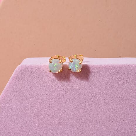 D'Joy Ethiopian Opal Earring with Push Back in Yellow Gold Plated Sterling Silver