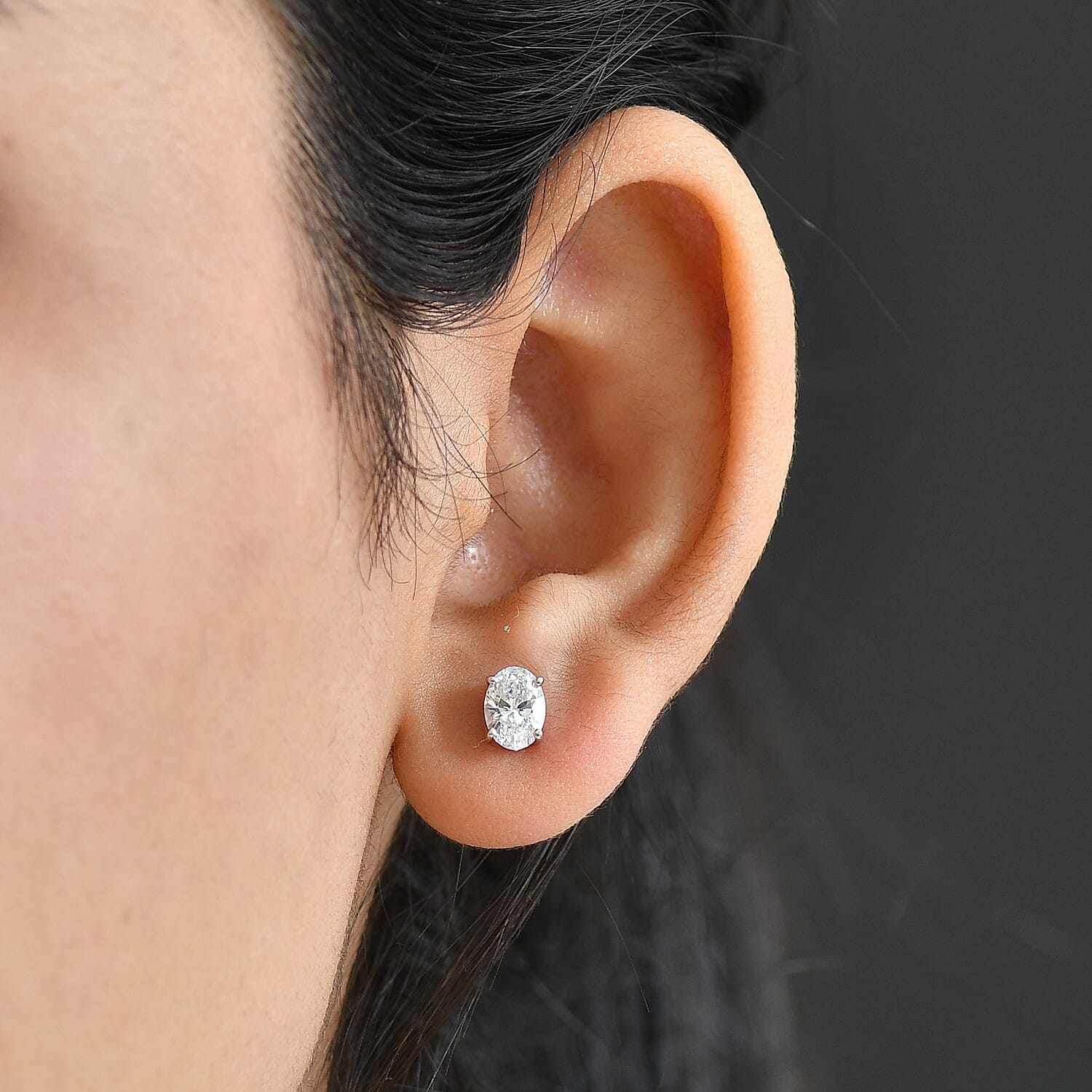 Luxuriant Lab Grown Diamond Solitaire Stud Push Post Earring in Rhodium OverlaySterling Silver  1.520  Ct.