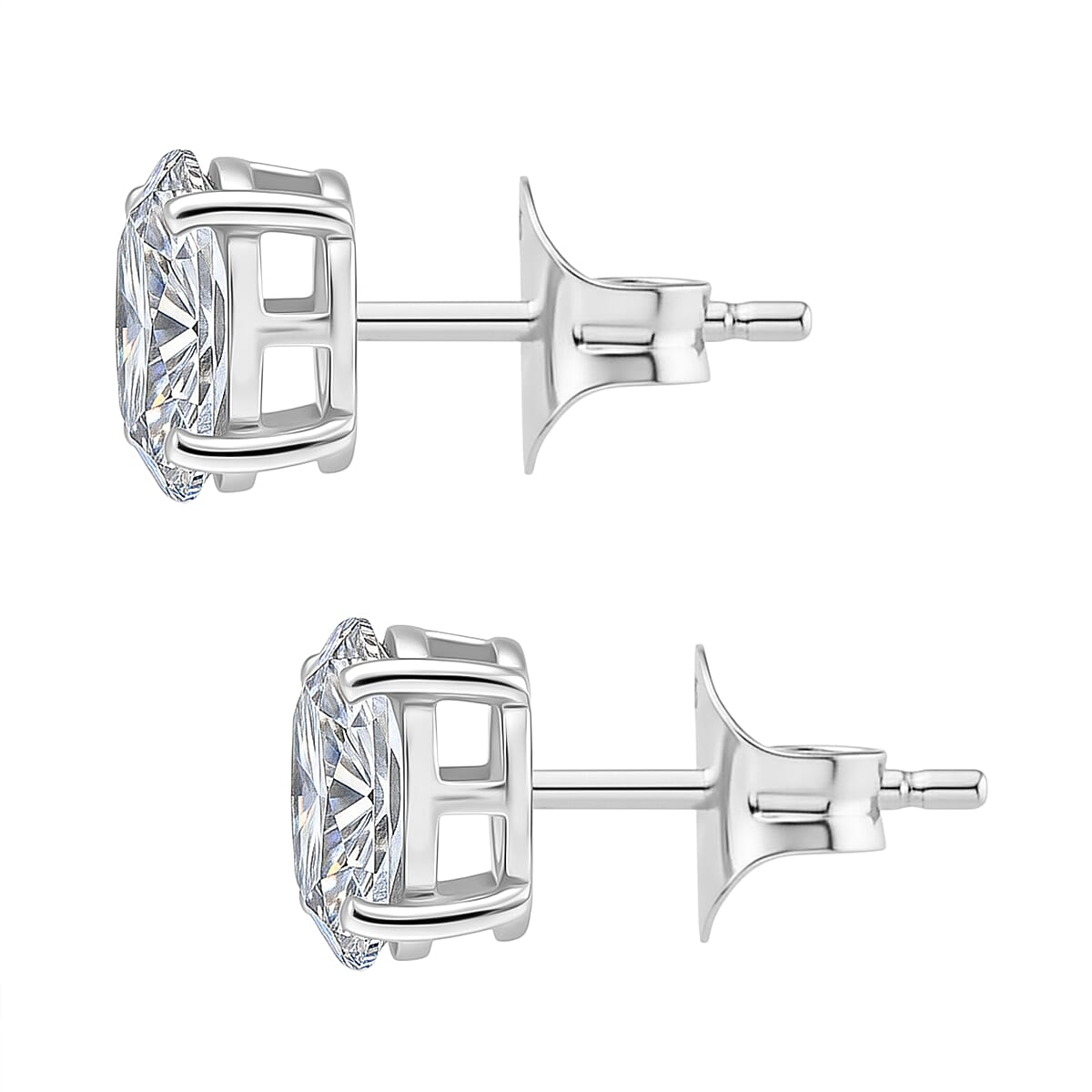 Luxuriant Lab Grown Diamond Solitaire Stud Push Post Earring in Rhodium OverlaySterling Silver  1.520  Ct.