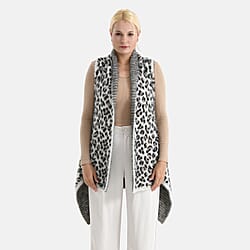 Styled By Leopard Print Sleeveless Waterfall Draped Cardigan (Fits UK 10-18) - White