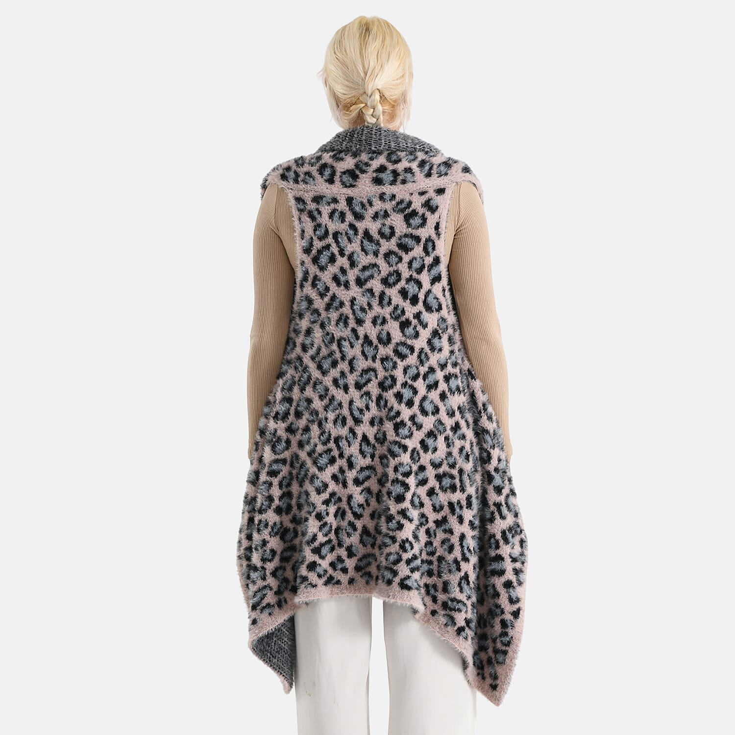 Styled By Leopard Print Sleeveless Waterfall Draped Cardigan (Fits UK 10-18) - Pink