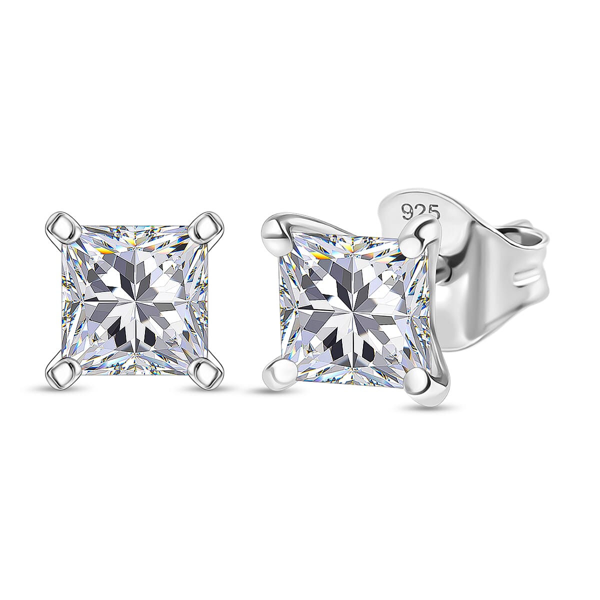 Luxuriant Lab Grown Diamond Solitaire Stud Push Post Earring in Rhodium OverlaySterling Silver  1.500  Ct.