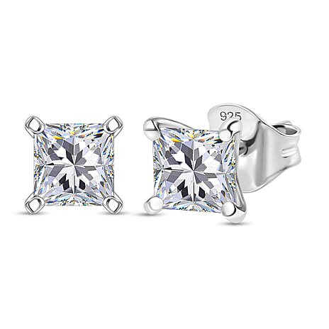 Luxuriant Lab Grown Diamond Solitaire Stud Push Post Earring in Rhodium OverlaySterling Silver  1.500  Ct.