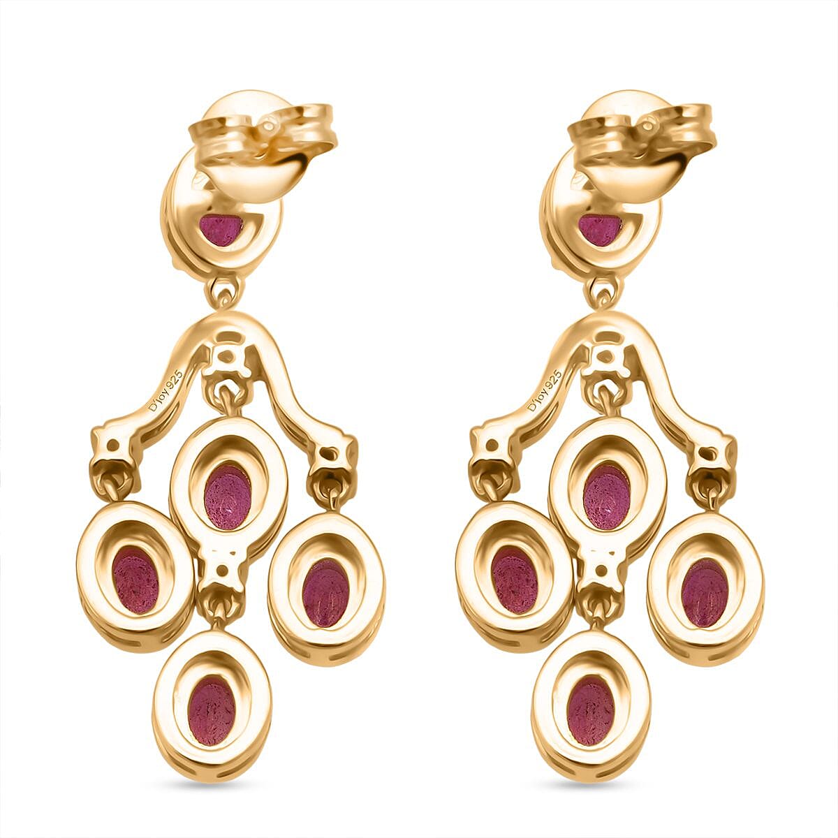 D'Joy African Ruby & White Zircon Earring with Push Back in Yellow Gold Plated Sterling Silver 2.48 Ct.