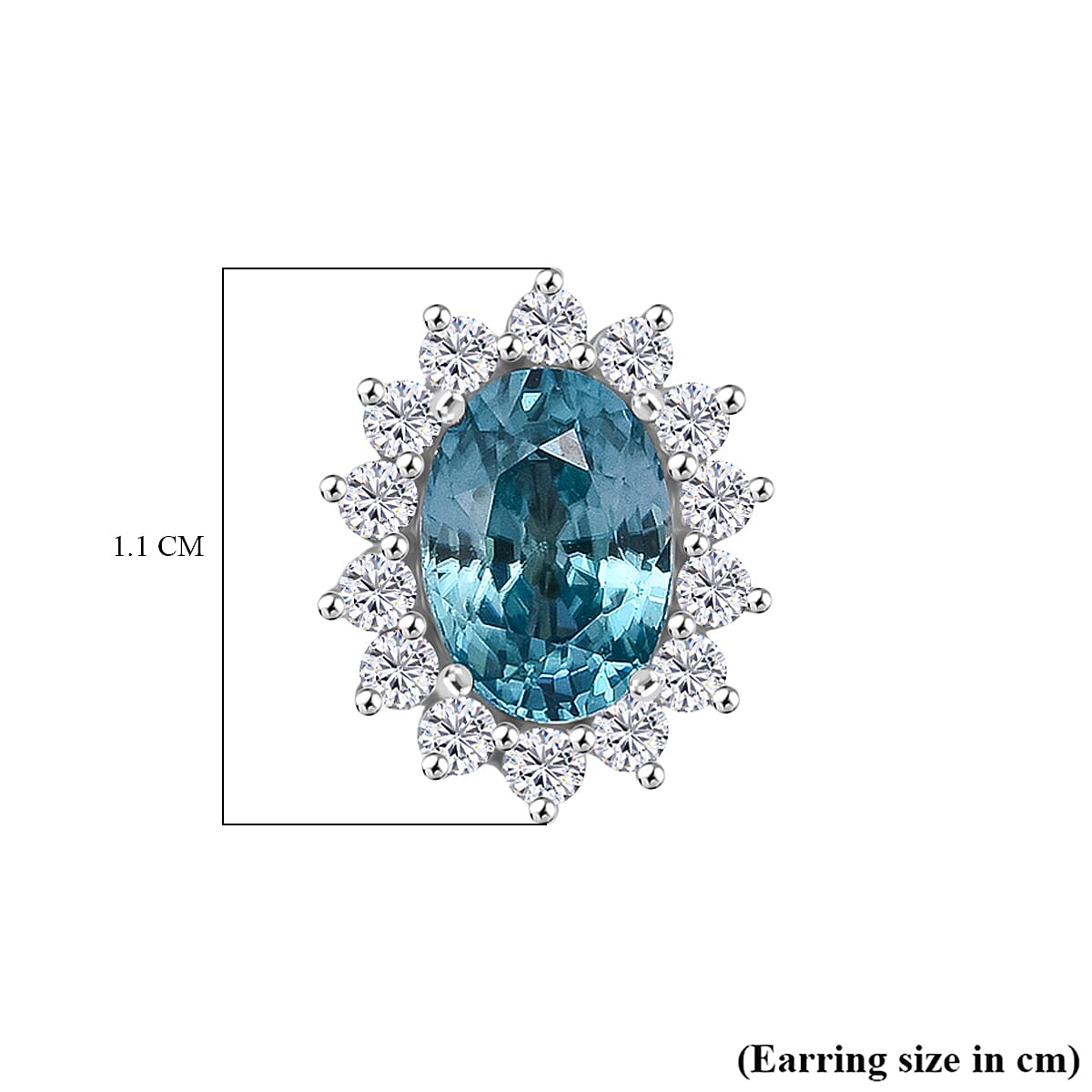 D'Joy Blue Zircon & White Zircon Earring with Push Back in Rhodium Overlay Sterling Silver 3.15 Ct.