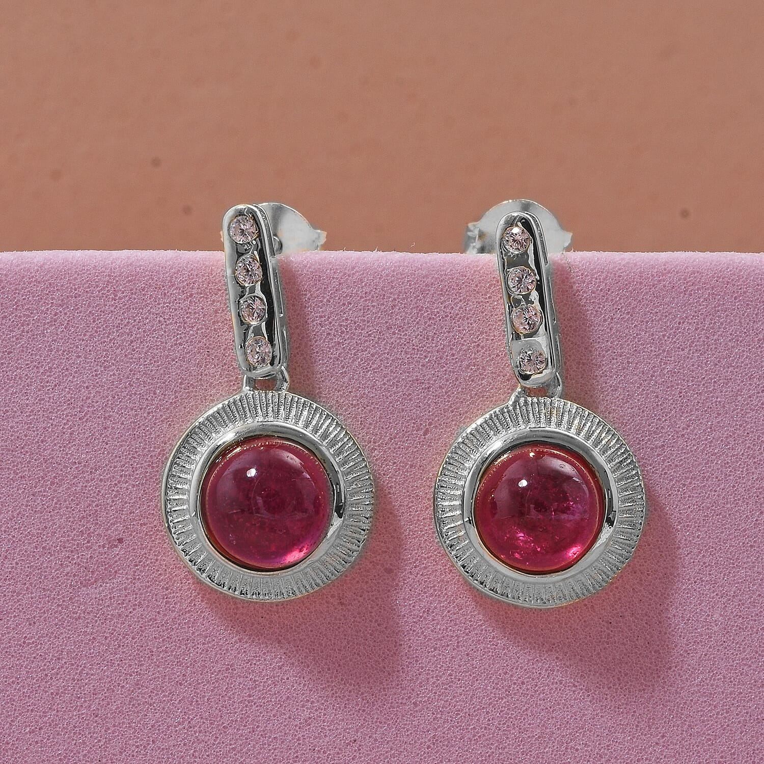 D'Joy Cabo Delgado Ruby & White Zircon Earring with Push Back in Rhodium Overlay Sterling Silver 2.96 Ct.