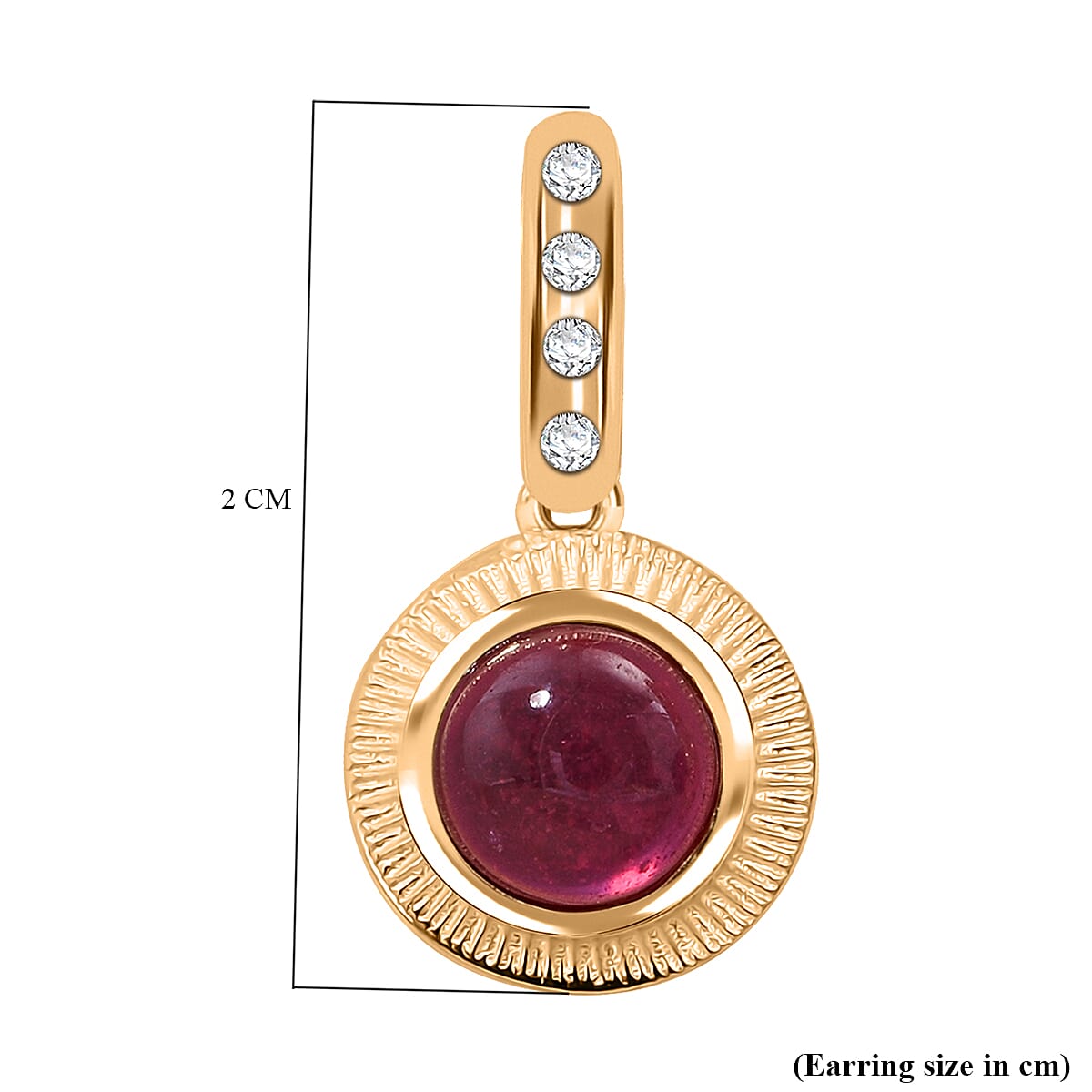 D'Joy Cabo Delgado Ruby & White Zircon Earring with Push Back in Yellow Gold Plated Sterling Silver 2.96 Ct.