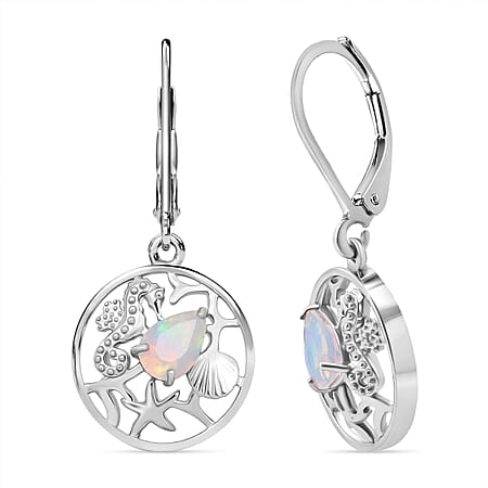 D'Joy Ethiopian Opal Earring with Lever Back in Rhodium Overlay Sterling Silver