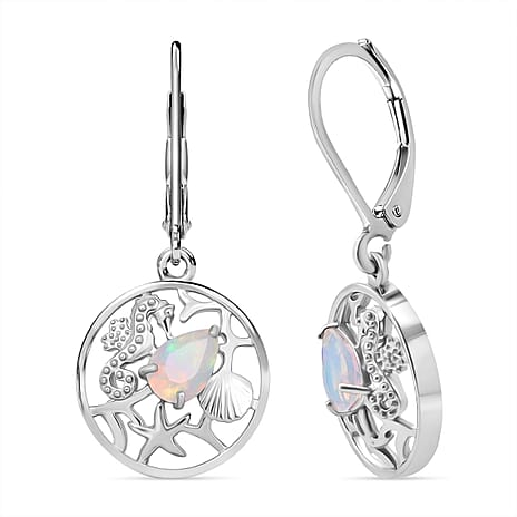D'Joy Ethiopian Opal Earring with Lever Back in Rhodium Overlay Sterling Silver