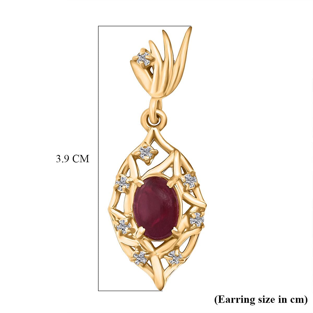 D'Joy African Ruby & White Zircon Earring in Yellow Gold Plated Sterling Silver 2.98 Ct.
