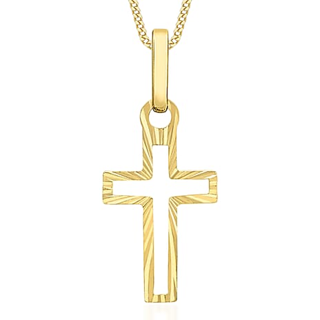 9K Yellow Gold Diamond Cutout Cross Pendant