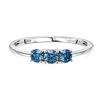 LUXURIANT Lab Grown Blue Diamond 3-Stone Ring in Rhodium Overlay Sterling Silver
