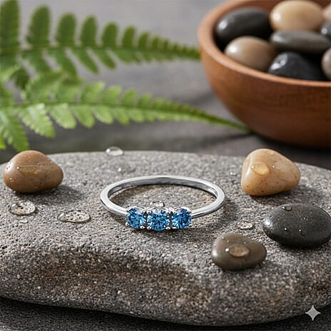 Luxuriant Lab Grown Blue Diamond (VS INTENSE BLUE) Trilogy Ring in Rhodium Overlay Sterling Silver 0.50 Ct.