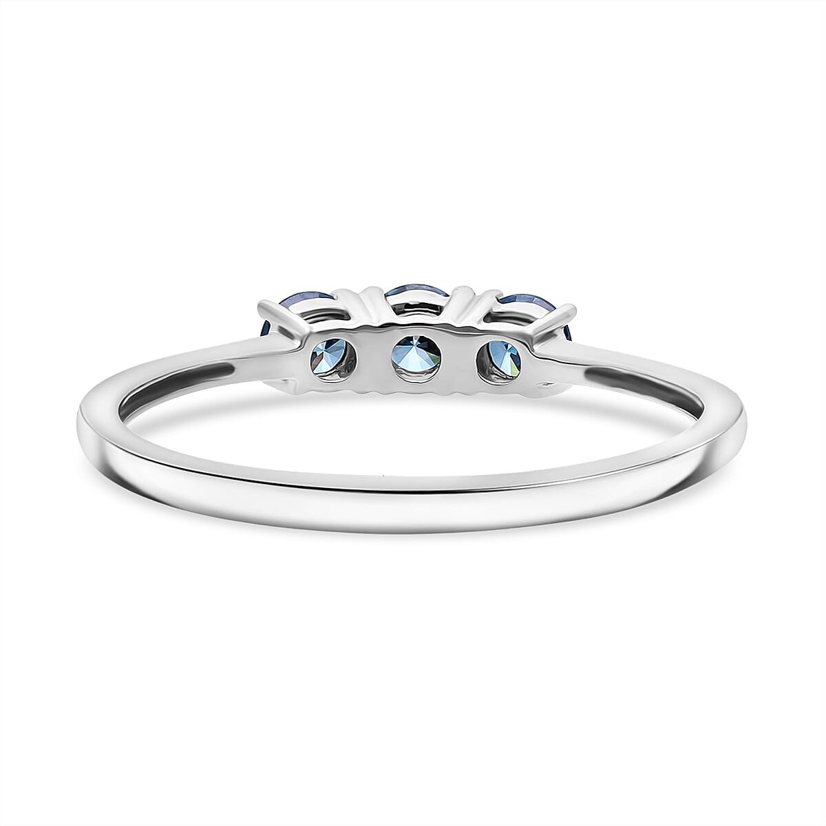 Luxuriant Lab Grown Blue Diamond (VS INTENSE BLUE) Trilogy Ring in Rhodium Overlay Sterling Silver 0.50 Ct.